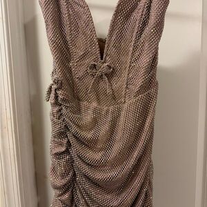 Elegant AB Rhinestone Overlay Strapless Sleeveless Dress